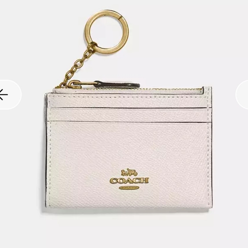 Coach Light Beige Leather Wristlet with Gold Accents